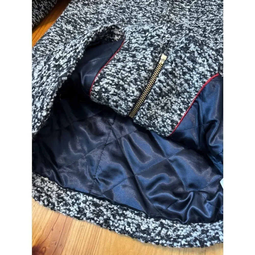 J. Crew Coat Italian Wool Lodge Zip Up in Boucle Speckled Black White Women’s 4